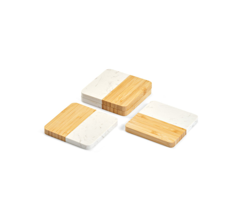 Conjunto de 4 porta copos em mármore e bambu