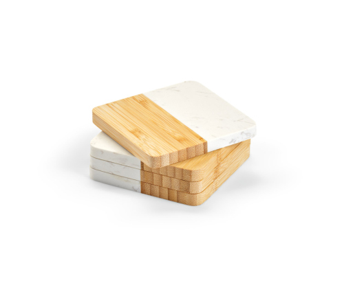 Conjunto de 4 porta copos em mármore e bambu