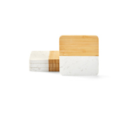   Conjunto de 4 porta copos em mármore e bambu