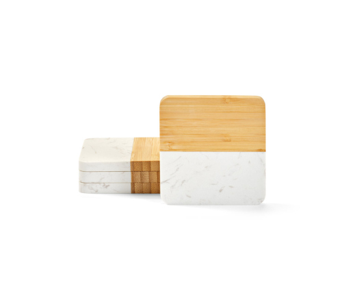 Conjunto de 4 porta copos em mármore e bambu