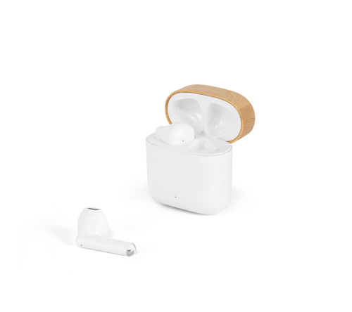 Fones de ouvido wireless em ABS 100% reciclado e bambu com autonomia de 5h