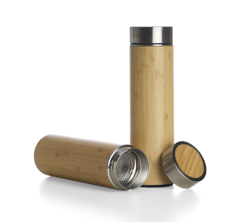 Garrafa térmica em Bambu e inox 500ml