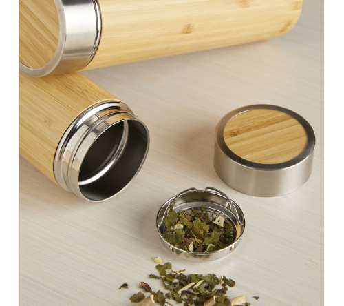 Garrafa térmica em Bambu e inox 500ml