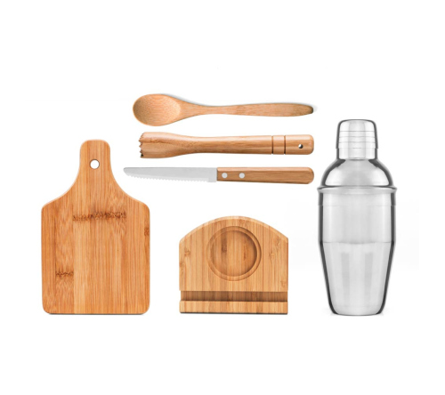 Kit para Caipirinha em Bambu Ibiza com Coqueteleira 6 Pçs