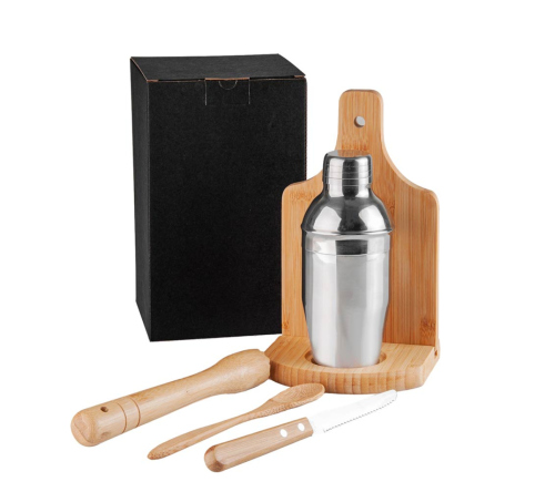 Kit para Caipirinha em Bambu Ibiza com Coqueteleira 6 Pçs