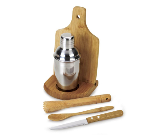 Kit para Caipirinha em Bambu Ibiza com Coqueteleira 6 Pçs