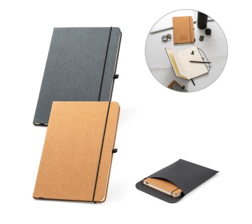 Bloco caderno capa dura em couro reciclado 96 folhas pautadas 140 x 210