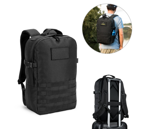 Mochila estilo militar em poliéster reciclado 600D, de alta densidade, com bolso para notebook 17'3