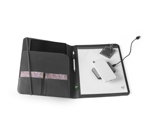 Pasta A4 em poliéster 100% reciclado 300D com caderno com 40 páginas pautadas