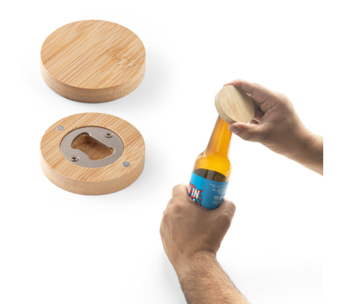 Porta copos em bambu com abridor e parte magnética