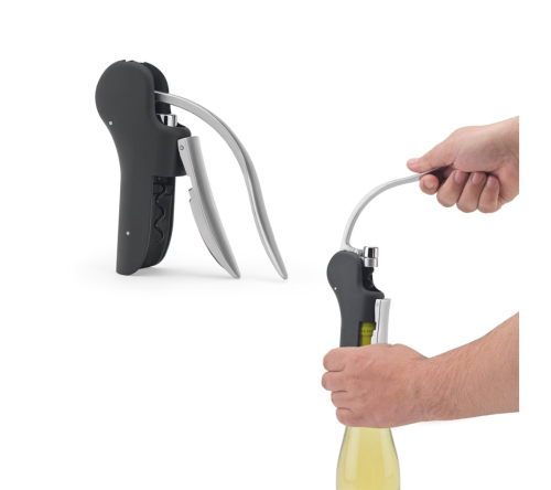 Saca-rolhas em plástico ABS e zinco com alavanca automática para abertura fácil