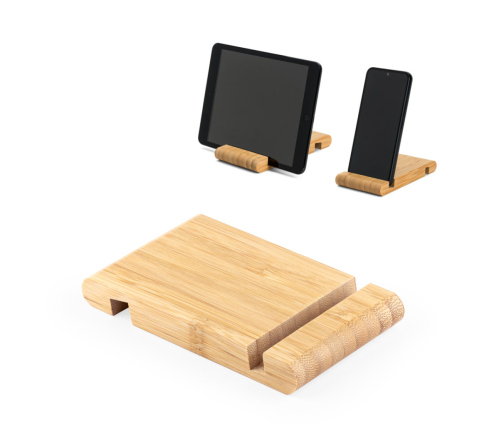 Suporte para celular em bambu com duas canaletas de tamanhos diferentes