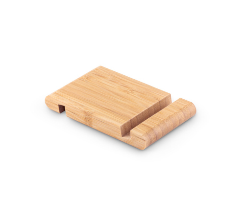 Suporte para celular em bambu com duas canaletas de tamanhos diferentes